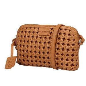BURKELY Tan Leather Woven Details Crossbody Bag